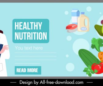 Nutrisi Makanan Banner Dokter Sayuran Buah-buahan Sketsa Susu