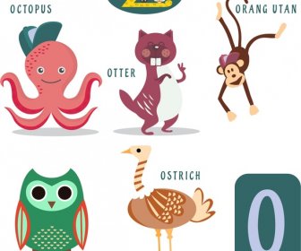 o letter education design with cute animals