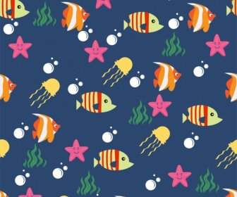 Ocean Animals Background Colorful Repeating Decoration