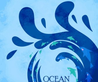 Okyanus Arka Plan Mavi Dalga Balık Dekorasyon Sıçramasına