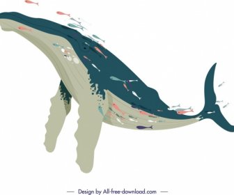 Ocean Background Swimming Whale Icon Cartoon Sketch