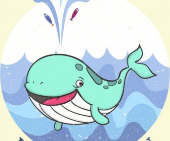 المحيط لافتة الحوت لطيف رموز التصميم الكلاسيكي