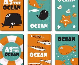 Ocean Banners Sets Classical Colored Flat Design