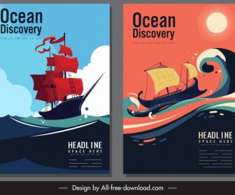 Ocean Discovery Banner Cruising Sailing Boat Colorful Decor