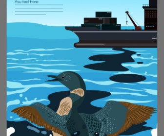 Ozean Umwelt Banner Öl Verschütten Meer Kontamination Skizze