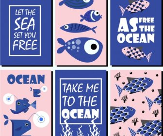 Ocean Protection Banner Sets Classical Blue Design