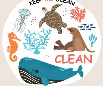 Protezione Dell'oceano Banner Specie Schizzo