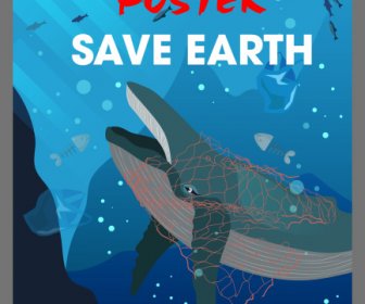 Okyanus Tasarruf Poster Deniz Türleri çöp Kroki