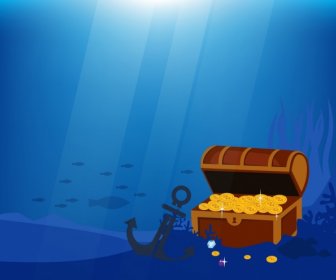 Ocean Treasure Background Dark Blue Design Anchor Icon