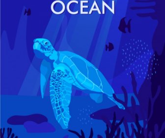 Ocean World Poster Especies Marinas Diseño Azul Oscuro