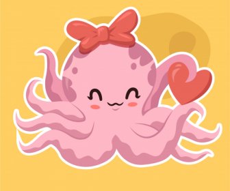 Octopus Icon Love Heart Sketch Cute Cartoon Character