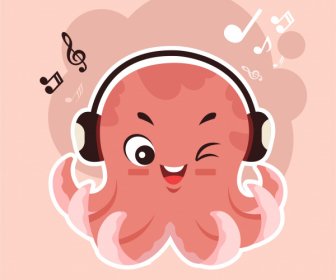 Polvo ícone Música Ouvir Esboço Bonito Estilizado Desenho Animado