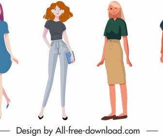 Office Fashion Icons Colored Cartoon Sketch Modern Design