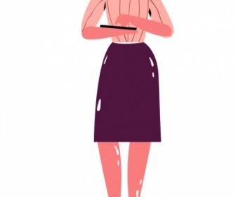Office Kadın Simgesi Renkli çizgi Film Karakteri Klasik Tasarım