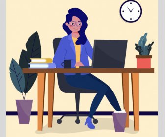 Office Work Background Lady Sketch Cartoon Character