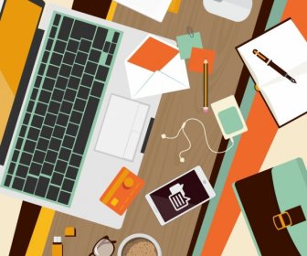 Office Work Background Messy Desk Tool Objects Icons