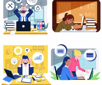 Office Work Backgrounds Workload Sketch Cartoon Design