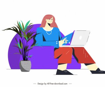 Büro-Arbeit-Ikone Weibliche Mitarbeiter Cartoon-Charakter-Skizze
