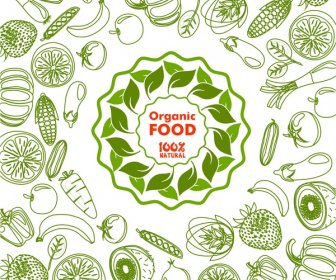 Ogranic еда коллекция рисованной дизайн в зеленой