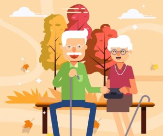 Old Age Painting Love Couple Icon Cartoon Design