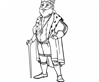 Old King Icon Bw Handdrawn Cartoon Outline