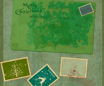 Old Merry Christmas Card With Stamp