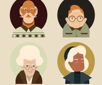 Alte Menschen Porträt Avatare Farbigen Cartoon Skizze
