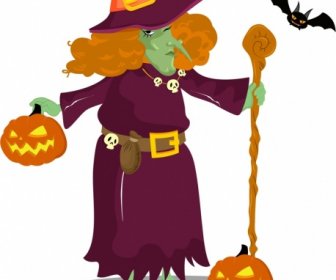 Old Witch Icon Horror Design Cartoon Character Sketch