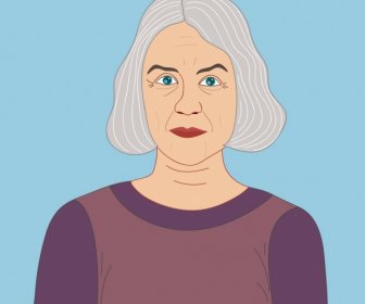 Yaşlı Kadın Portre Renkli Karikatür Karakter Boyama
