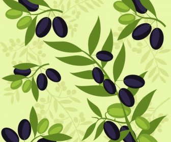 Olive Background Green Black Fruits Icons Repeating Decor