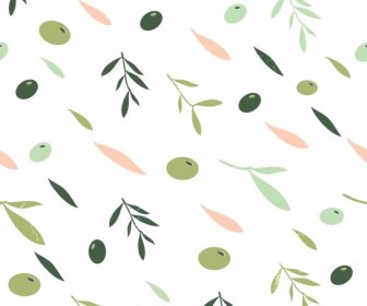 Olive Background Multicolored Flat Decor Fruit Leaf Icons