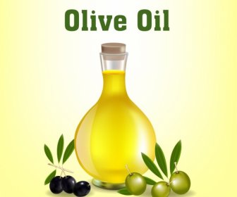 Flacon De Verre D'huile D'olive Fruits Publicité Icônes Decor