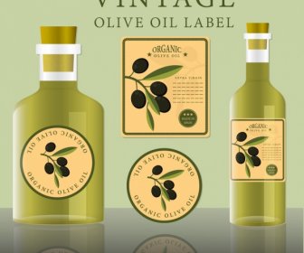 Olio D'oliva Label Design Bottiglia Icone Varie Forme