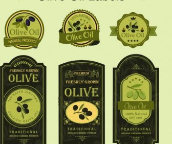 橄欖油的標籤集綠色扁平形狀的隔離