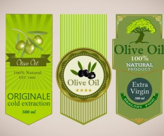 Olive Oil Labels Green Decor Fruit Tree Icons