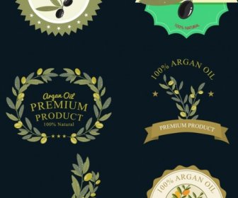 Olivenprodukte Logotypen Verschiedene Formen Isolation