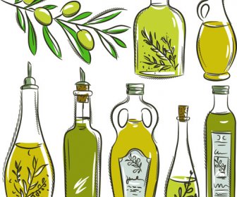 Olives And Olive Oil Hand Drawn Vector