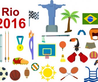 Rio Olimpiade Brasil 2016 Ikon Ikon Olahraga