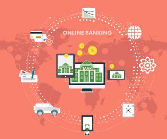 Infográfico De Banco On-line Com ícones E Círculo Design