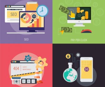 Online Business Applications Isolated With Colored Flat Style