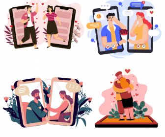 Online-Dating Design-Elemente Lieben Paare Skizze