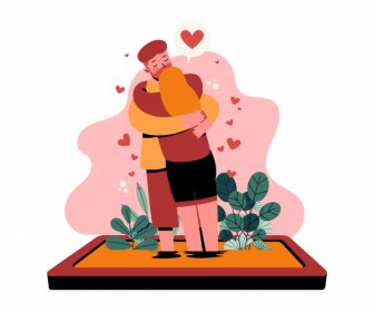 Ikon Kencan Online Cinta Pasangan Sketsa Karakter Kartun