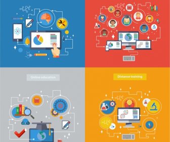 Online Education Concepts Illustration With Colorful Infographic Style