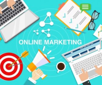 Online-marketing-Hintergrund Laptop Business Design Elemente Dekor