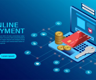 Online-Zahlung Mit Computer-Schutz Des Geldes In Laptop-Transaktionen Moderne Flache Design Isometrische Illustration