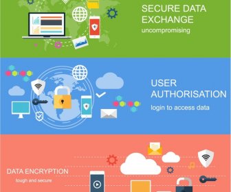 Online Security Concepts Illustration With Flat Color Banners