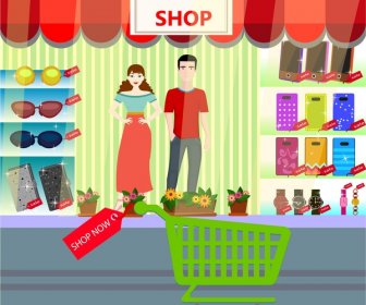 Online Shop Concept Design With Store Displaying Goods