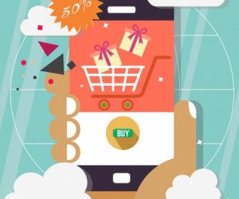 Online Shopping Banner Smartphone Hand Sales Design Elements
