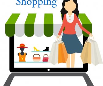 Online Shopping Concept Woman Shopping In Laptop Design