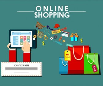 Online Shopping Design Elements Bags Computer And Symbols